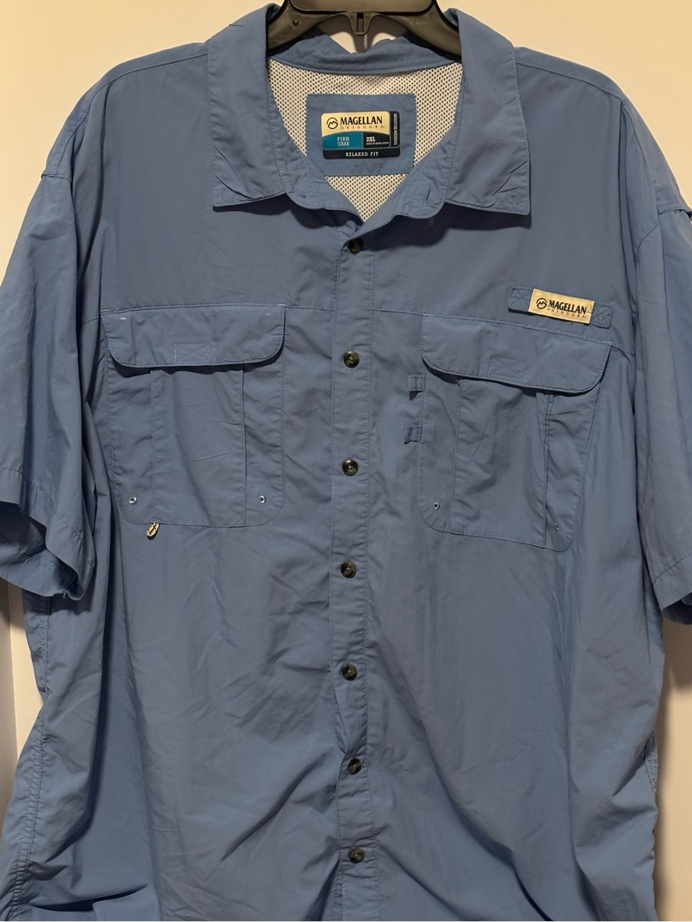 Magellan Outdoors Men's Short-Sleeve Button-Down Shirt in Light Blue